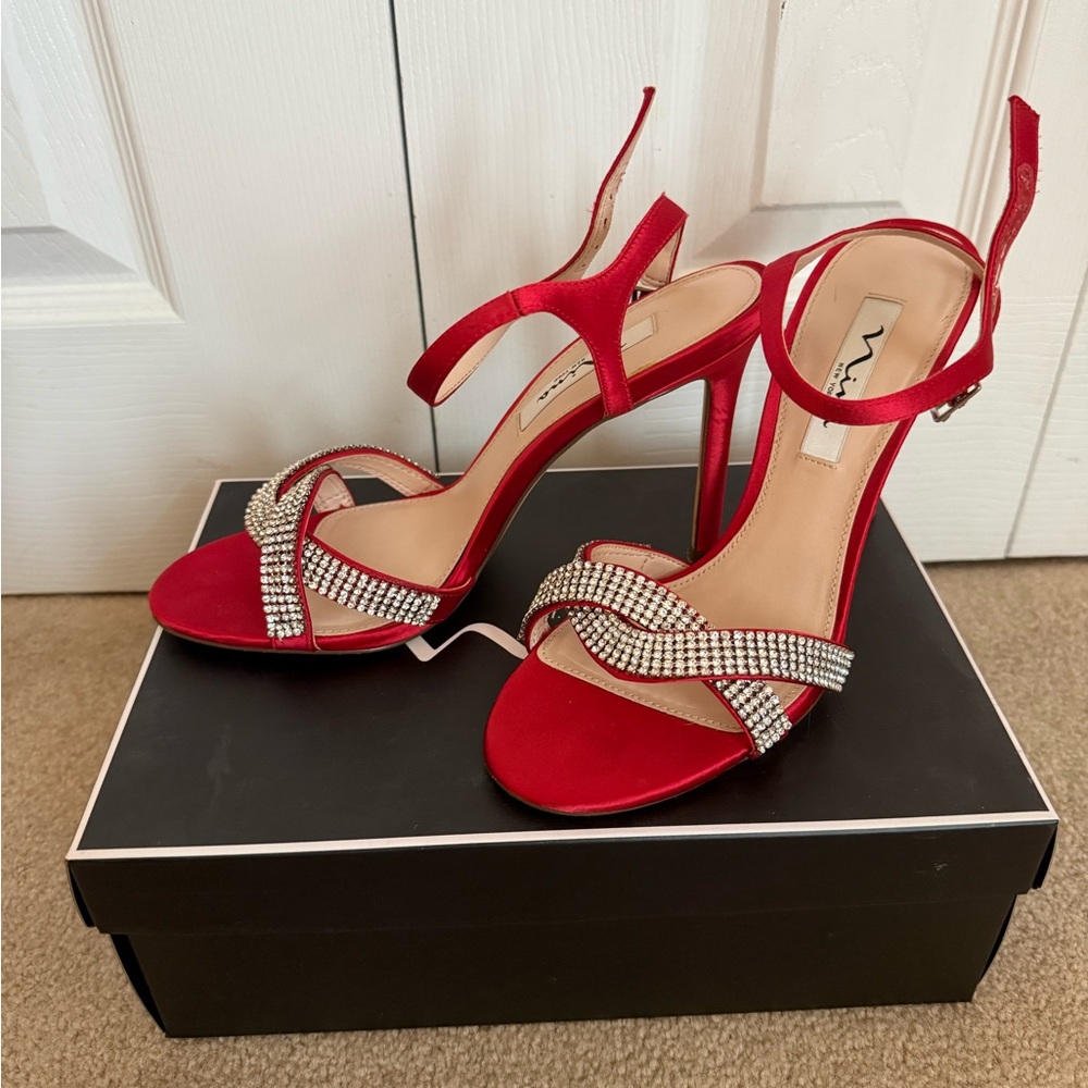 Nina Red Heels with Rhinestone Accents